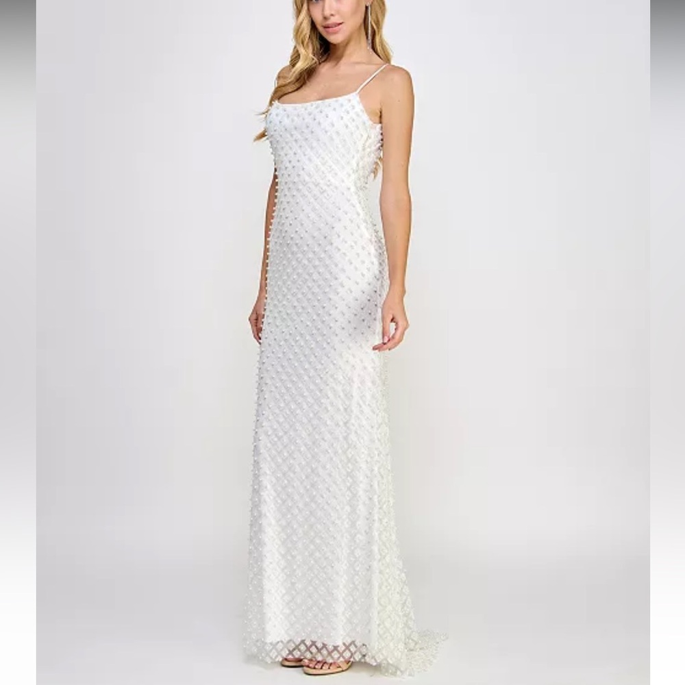White Glitter and Pearl Maxi Dress